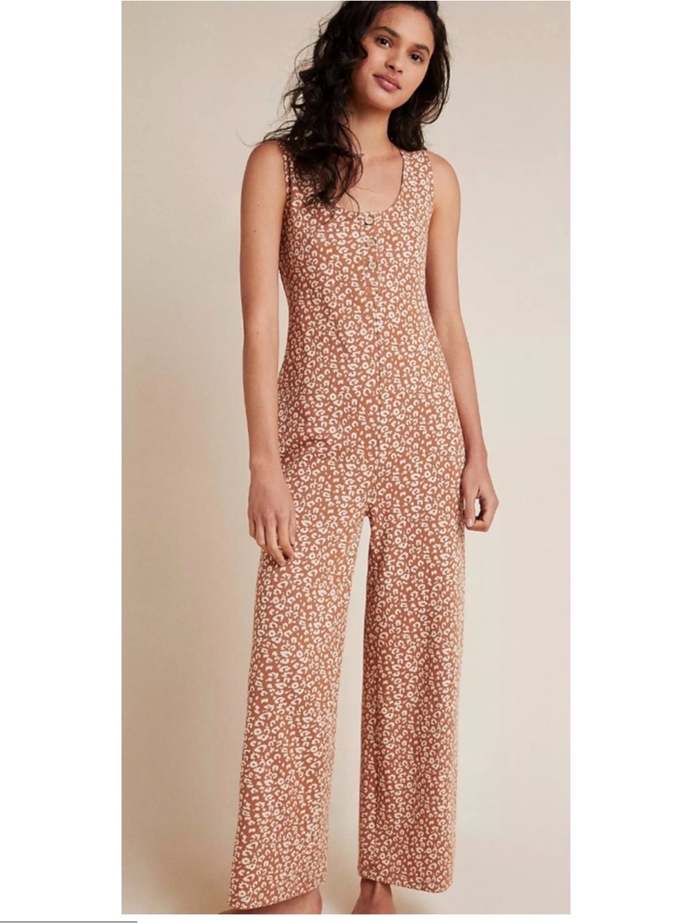 Saturday Sunday Anthropologie Leopard Henley Jumpsuit Size Small